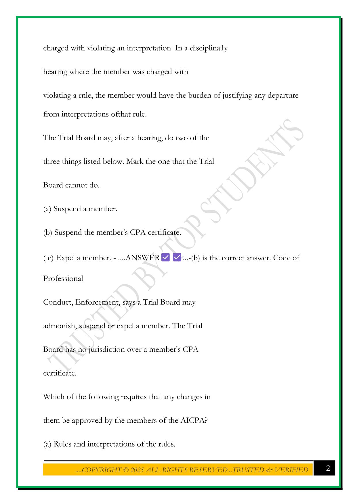 CPA ETHICS EXAM 2025 QUESTIONS AND ANSWERS