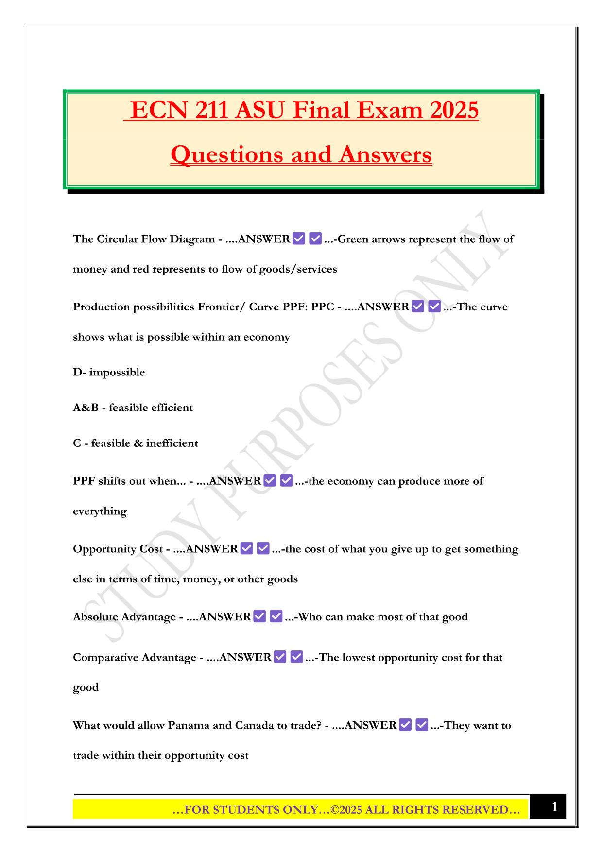 ECN 211 ASU Final Exam 2025 Questions and Answers