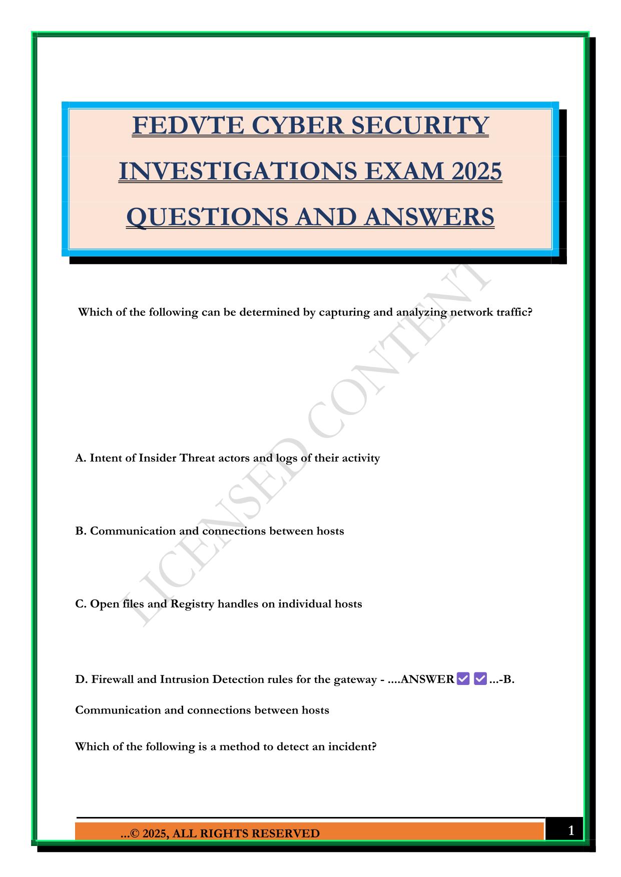 FEDVTE CYBER SECURITY INVESTIGATIONS EXAM 2025 QUESTIONS AND ANSWERS