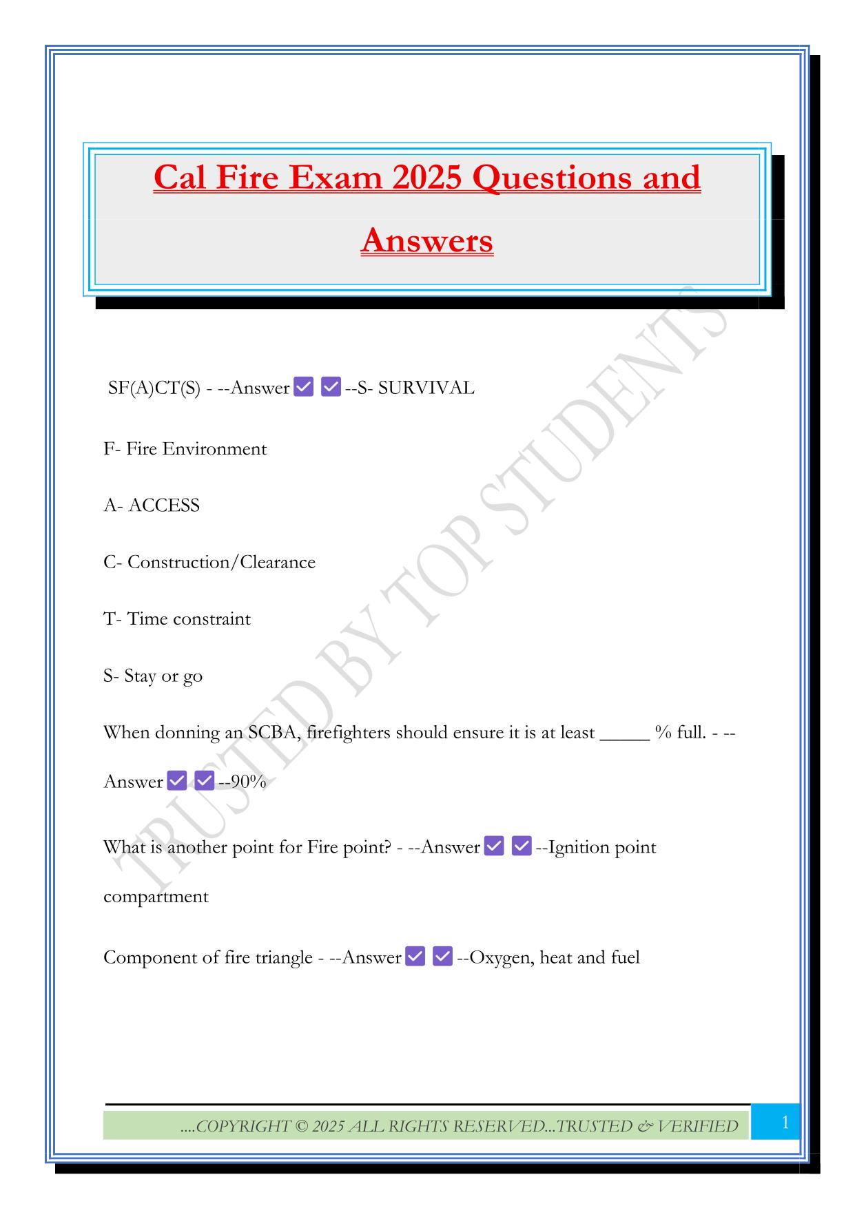 CAL FIRE Fall 2025 Bundled Exams Questions and Answers |100% Pass Verified and Updated