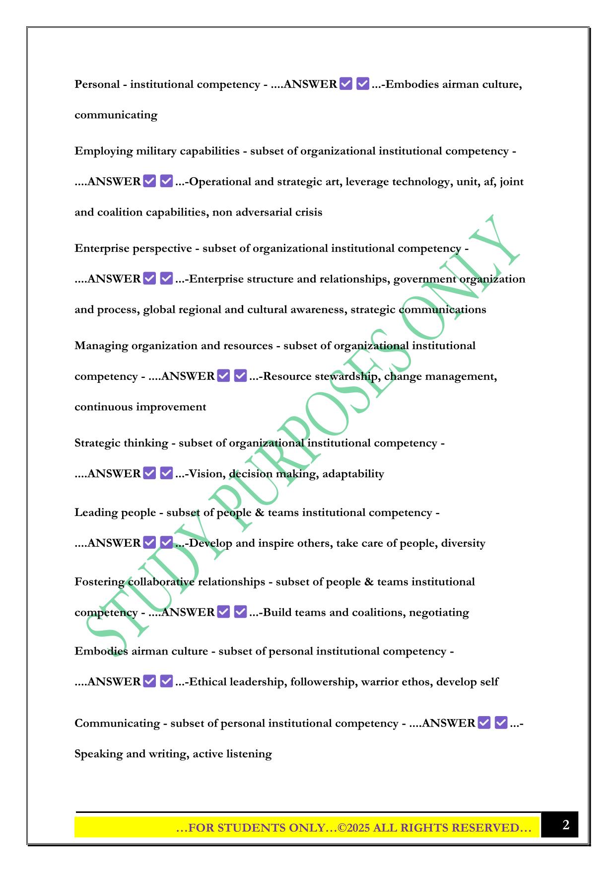 NCOA Test 1 2025 Questions and Answers