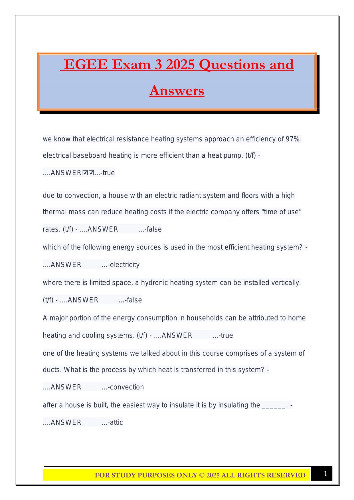 EGEE Exam 3 2025 Questions and Answers