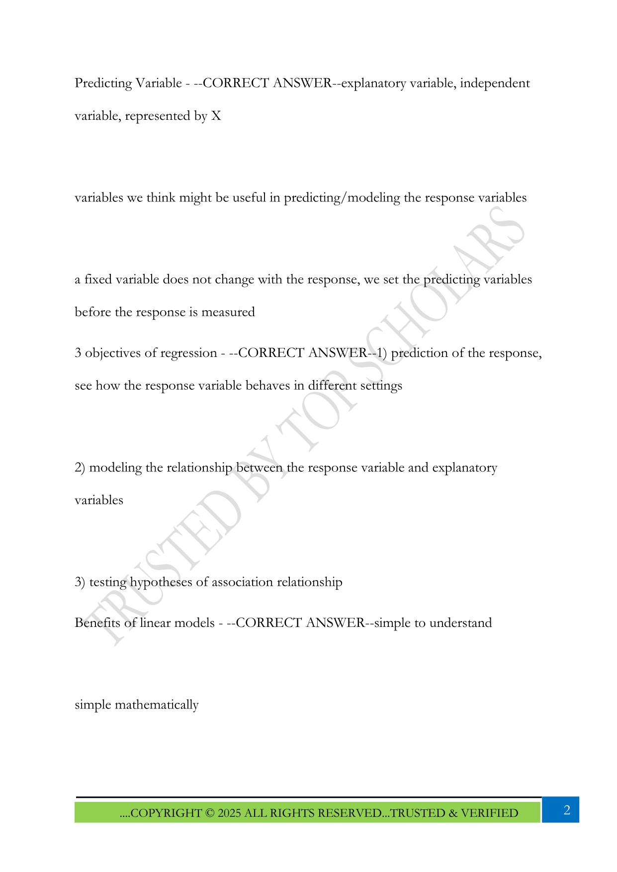 Regression (ISYE 6414) - Module 1 Exam 2025 Questions and Answers