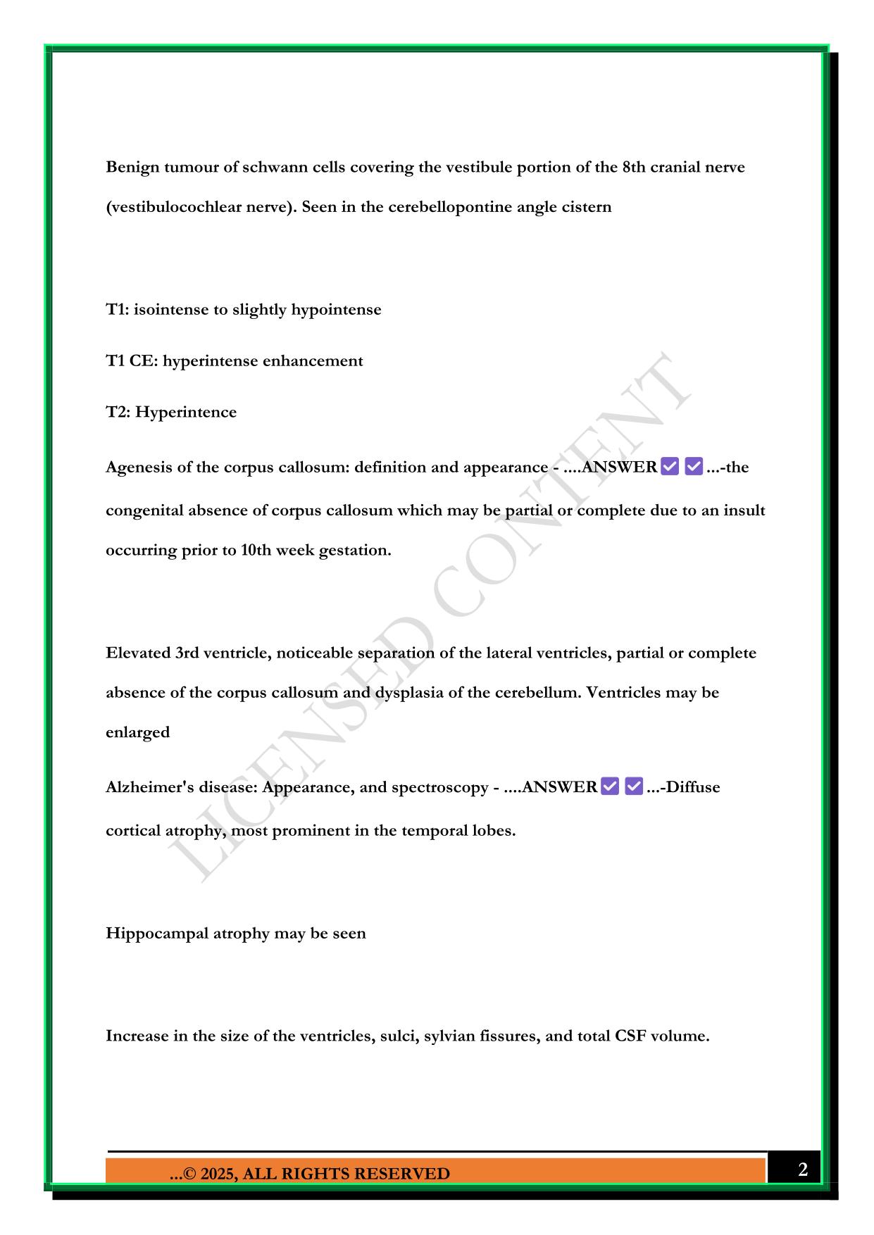 MRI CAMRT: PATHOLOGY EXAM 2025 QUESTIONS AND ANSWERS