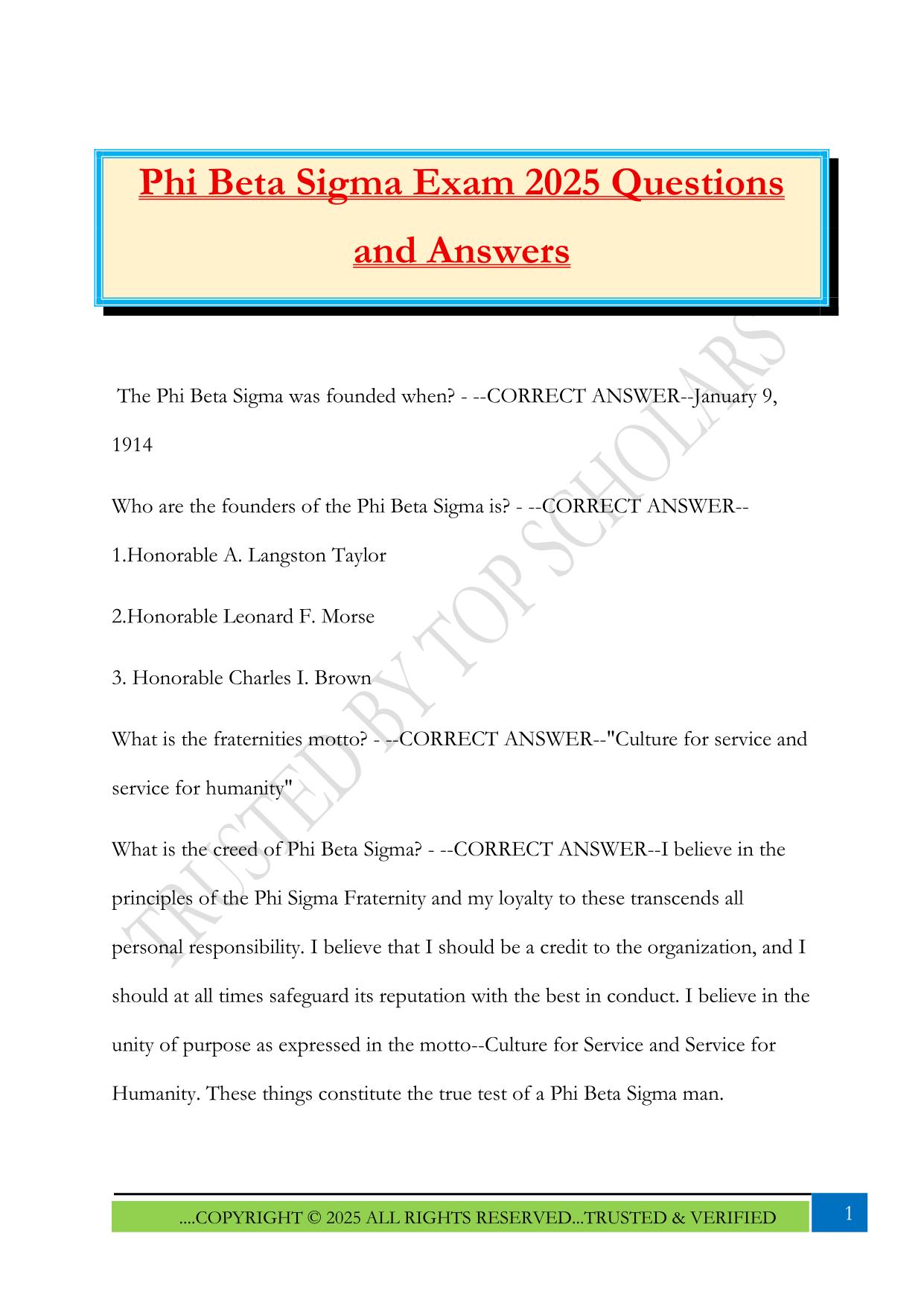 Phi Beta Sigma Exam 2025 Questions and Answers