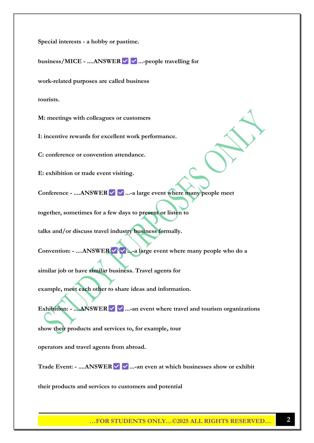 AICE Travel and Tourism Exam Review 2025 Questions and Answers