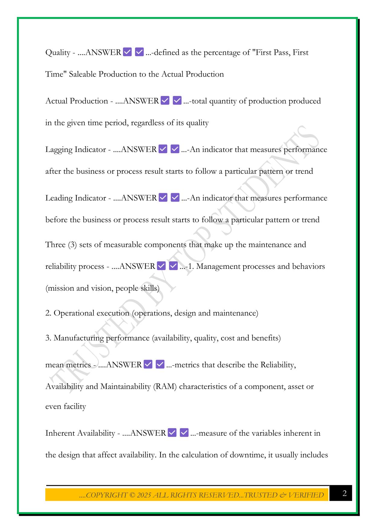 CMRP PRACTICE QUESTIONS WITH CORRECT ANSWERS