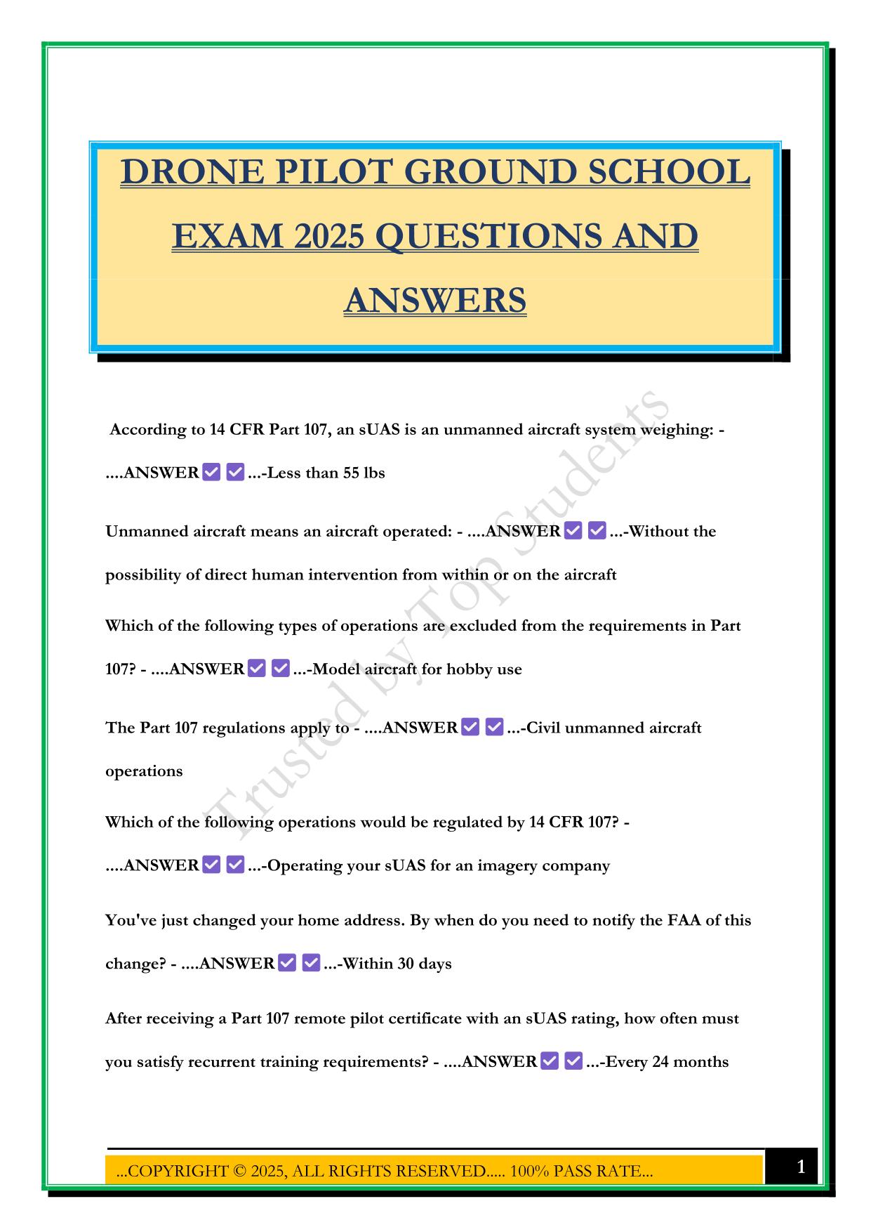 DRONE PILOT GROUND SCHOOL EXAM 2025 QUESTIONS AND ANSWERS