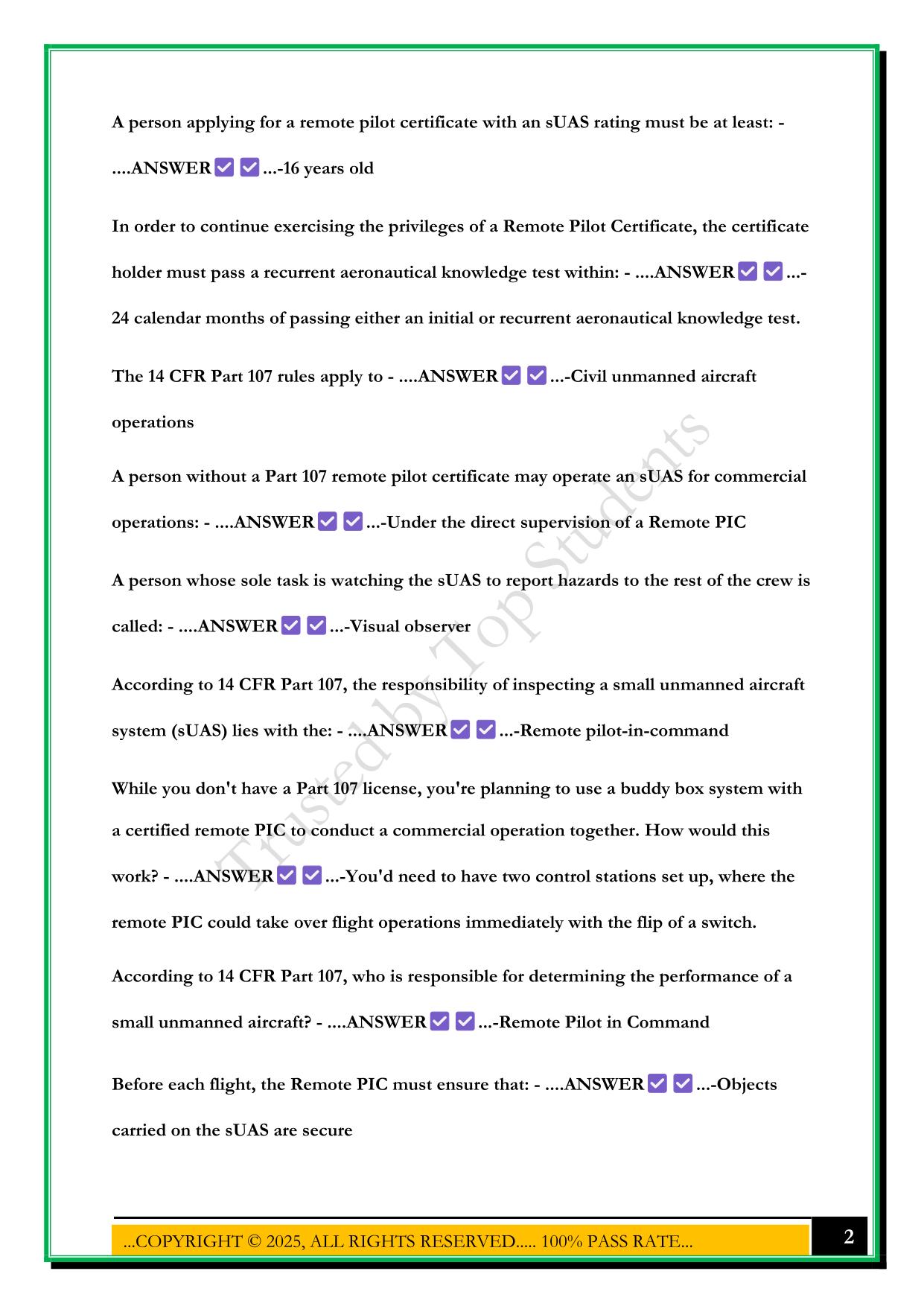 DRONE PILOT GROUND SCHOOL EXAM 2025 QUESTIONS AND ANSWERS