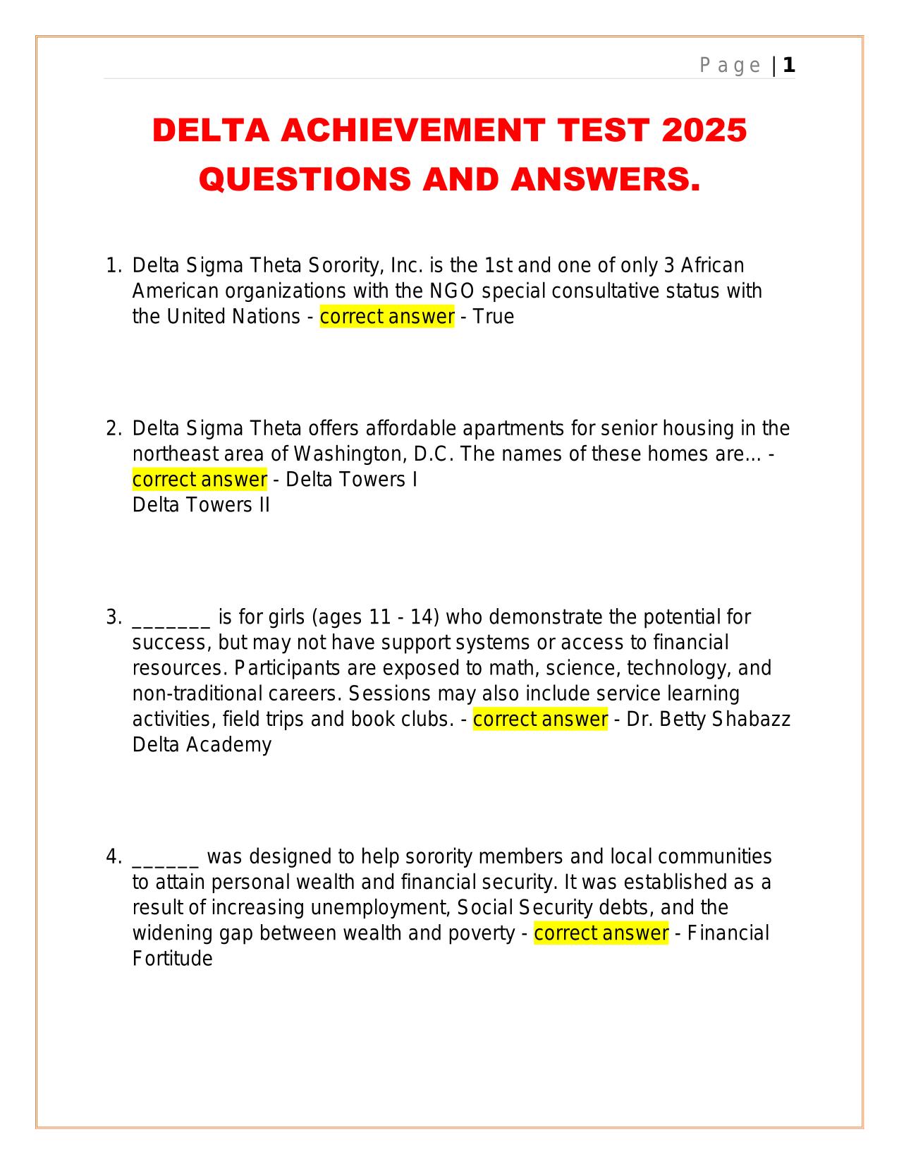 DELTA ACHIEVEMENT TEST 2025 QUESTIONS AND ANSWERS.