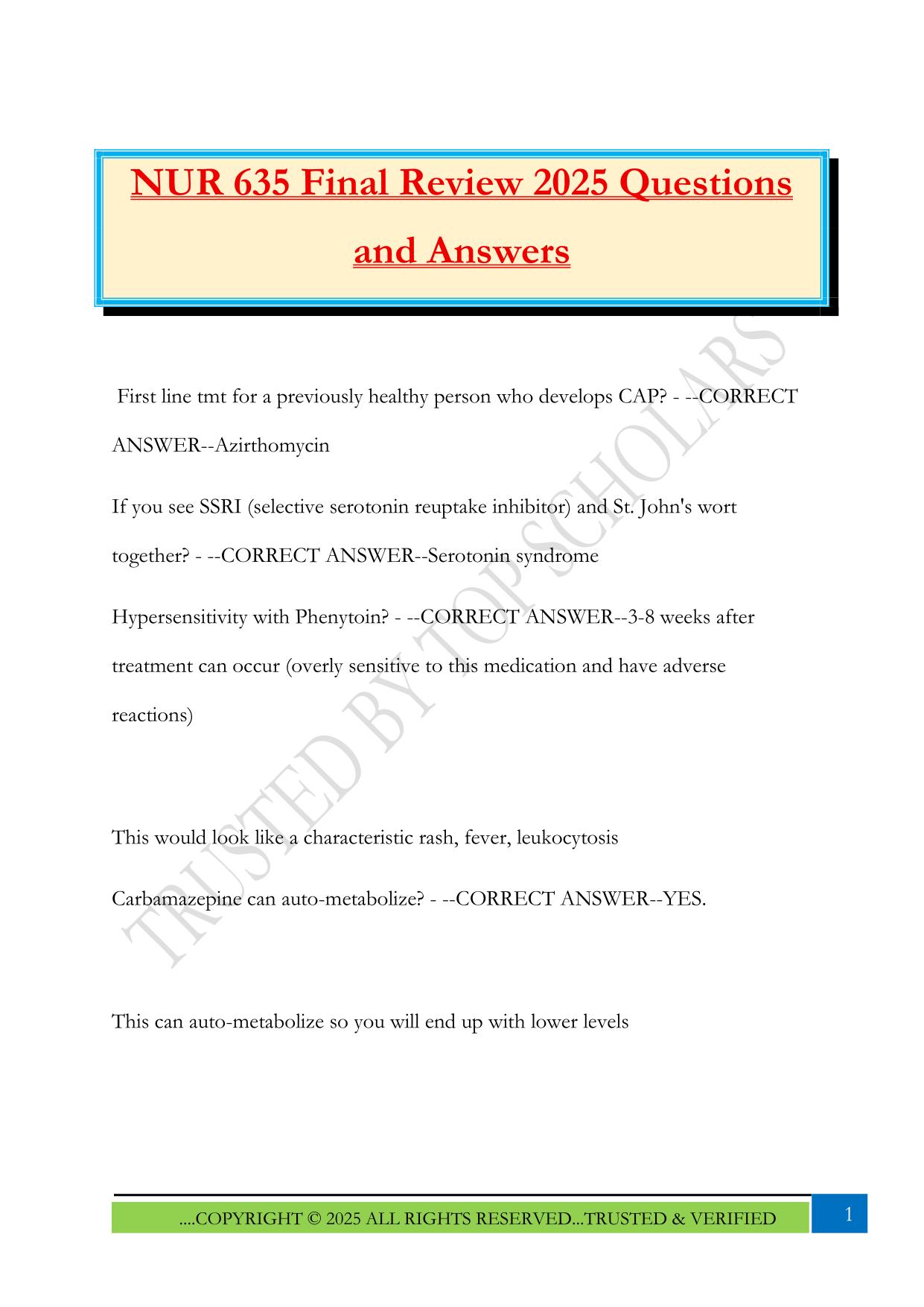 NUR 635 Final Review 2025 Questions and Answers