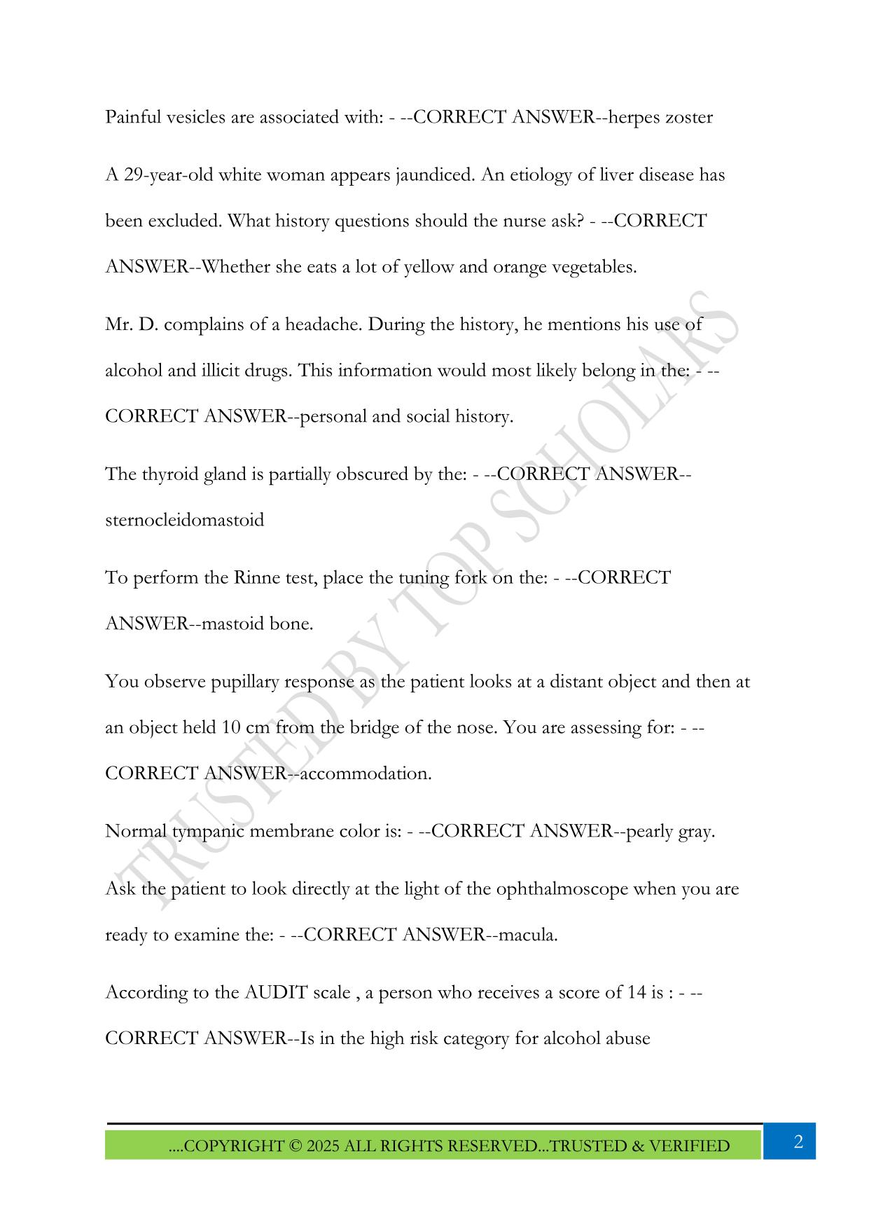 NUR 634 shadow health Exam 2025 Questions and Answers