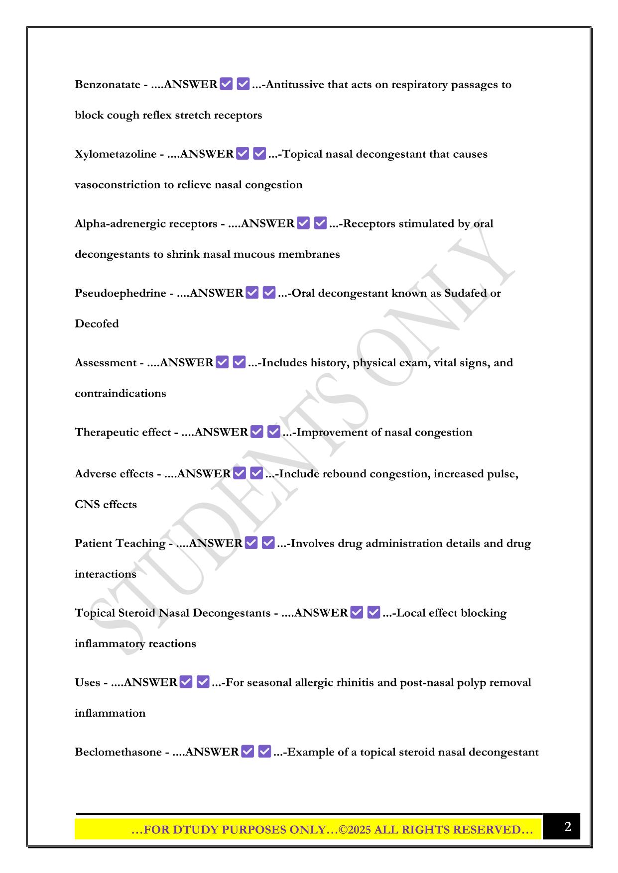PN2005 RESPIRATORY DRUGS OVERVIEW EXAM 2025 QUESTIONS AND ANSWERS