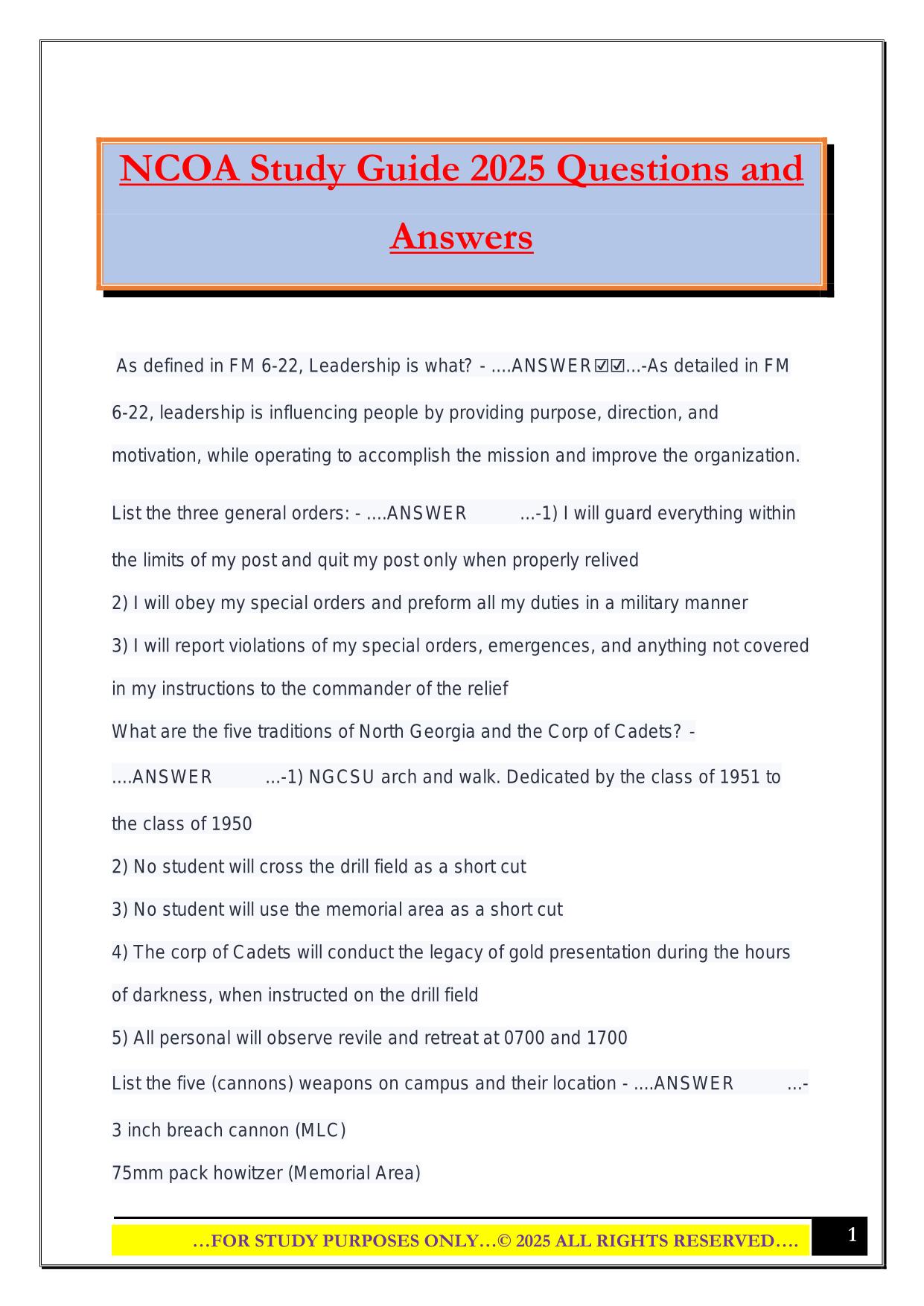 NCOA Study Guide 2025 Questions and Answers