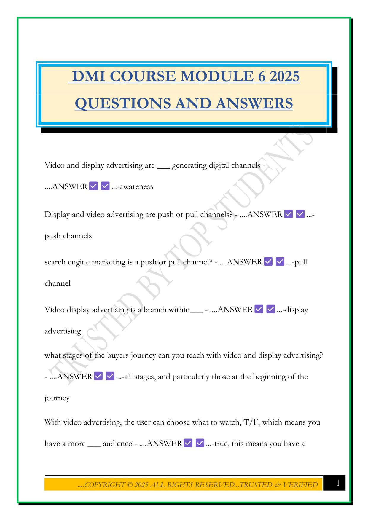 DMI COURSE MODULE 6 2025 QUESTIONS AND ANSWERS