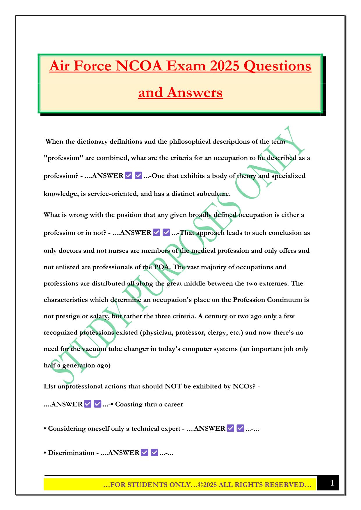 Air Force NCOA Exam 2025 Questions and Answers