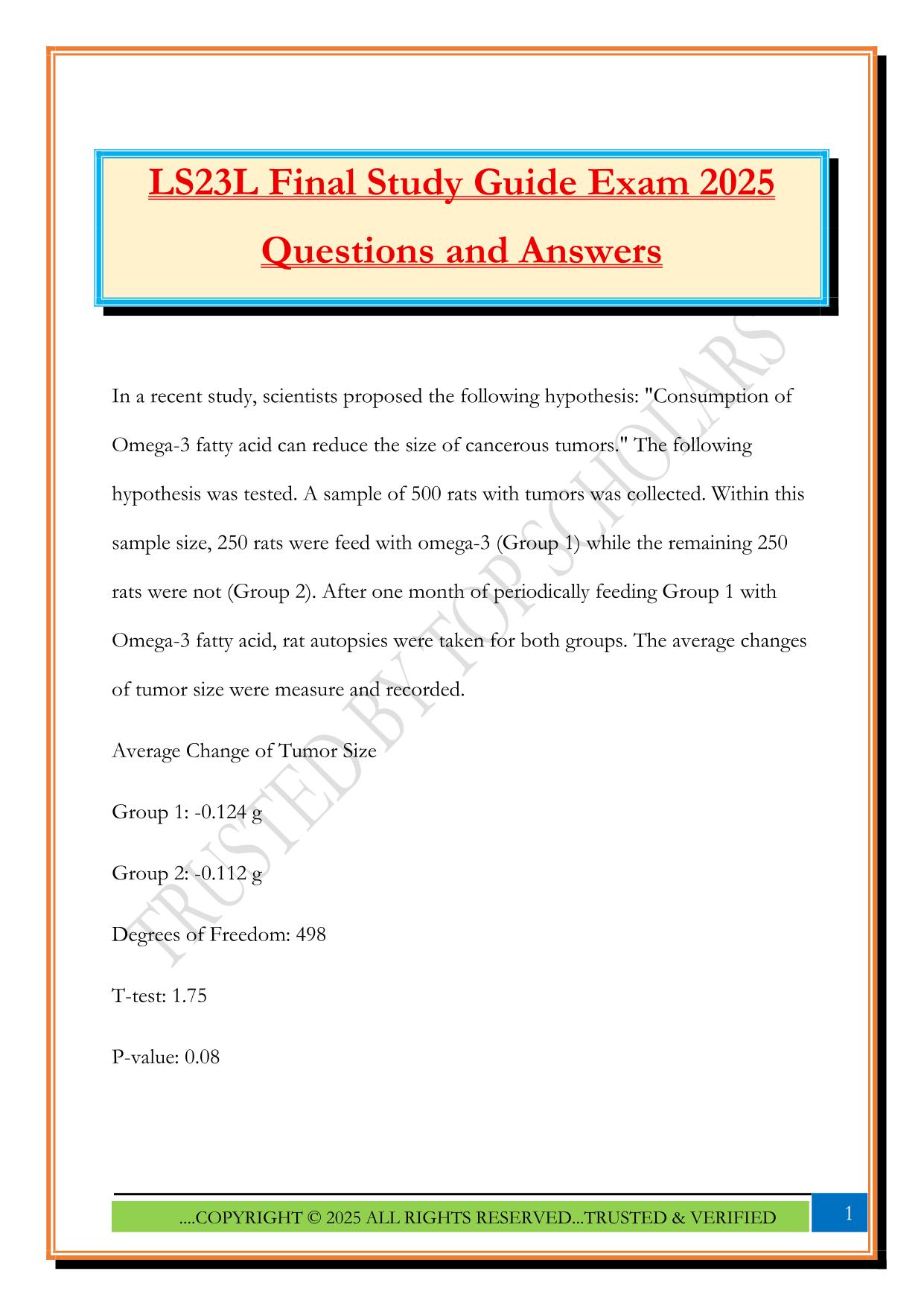 LS23L Final Study Guide Exam 2025 Questions and Answers