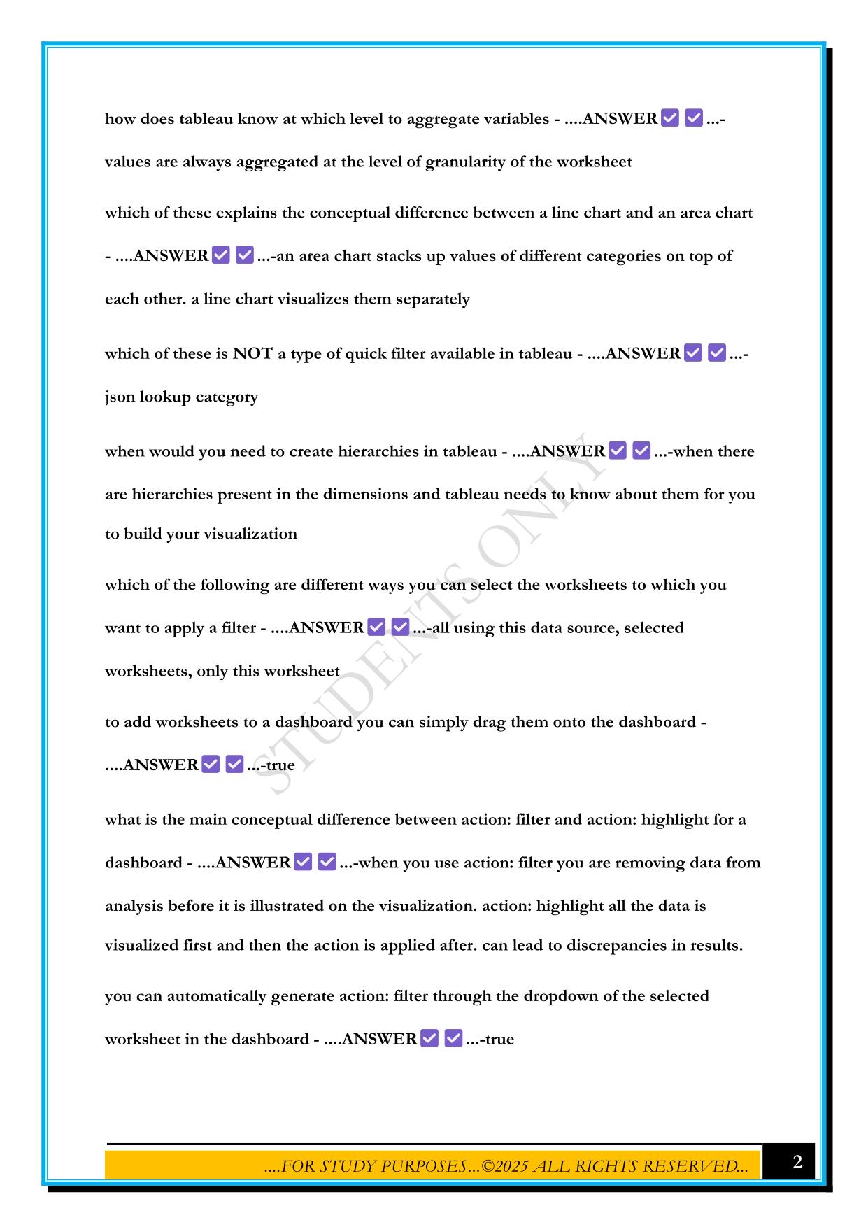 TABLEAU CERTIFICATION EXAM 2025 QUESTIONS AND ANSWERS