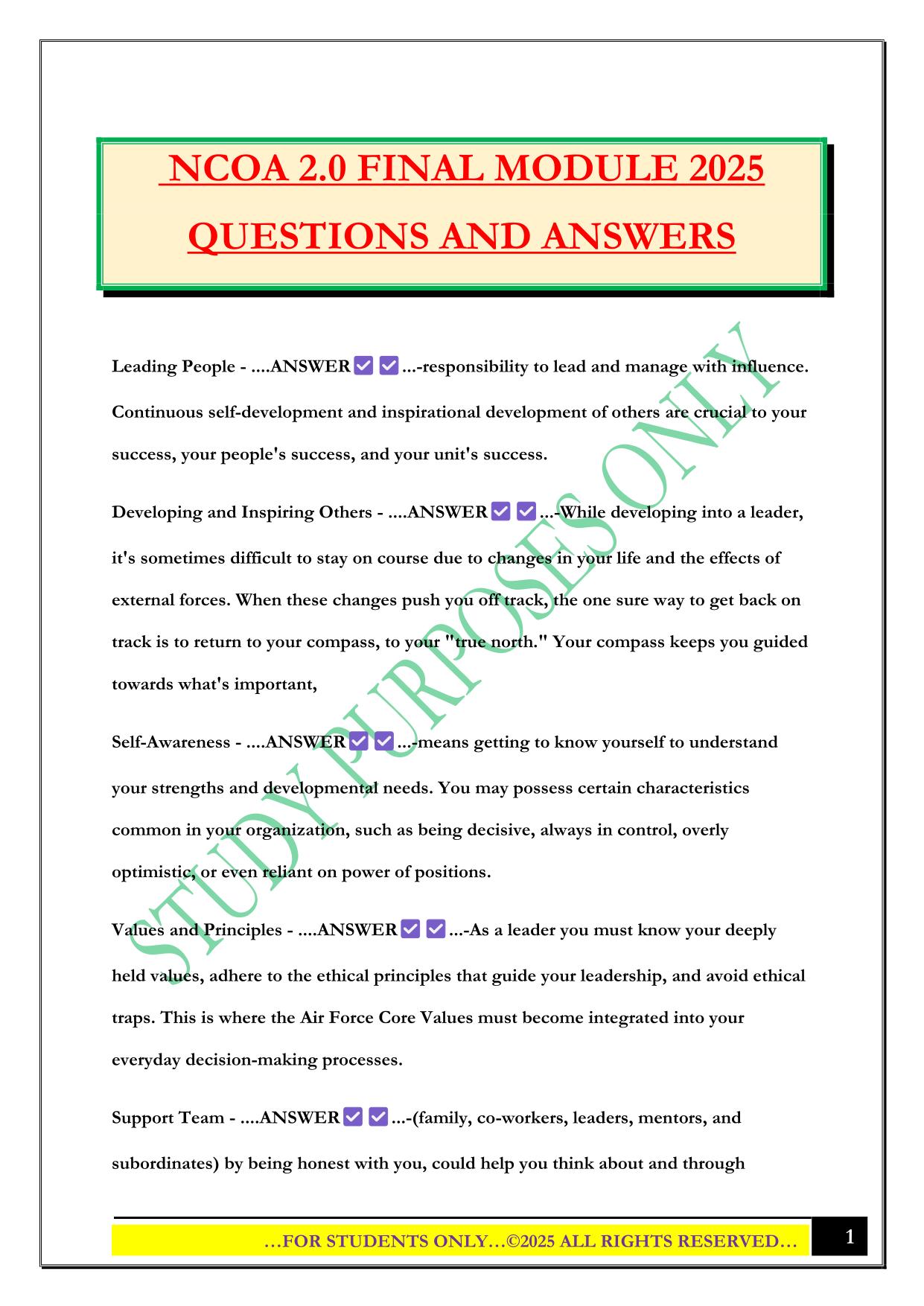 NCOA 2.0 FINAL MODULE 2025 QUESTIONS AND ANSWERS
