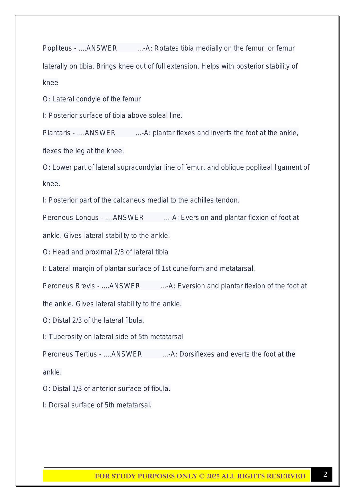 Stott Pilates Exam Prep-Actions, Origins and Insertions of Muscles 2025 Questions and Answers