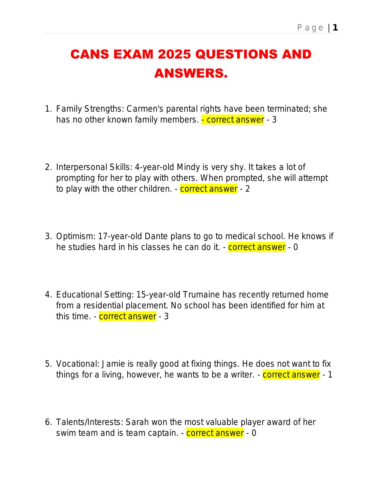 CANS EXAM 2025 QUESTIONS AND ANSWERS.