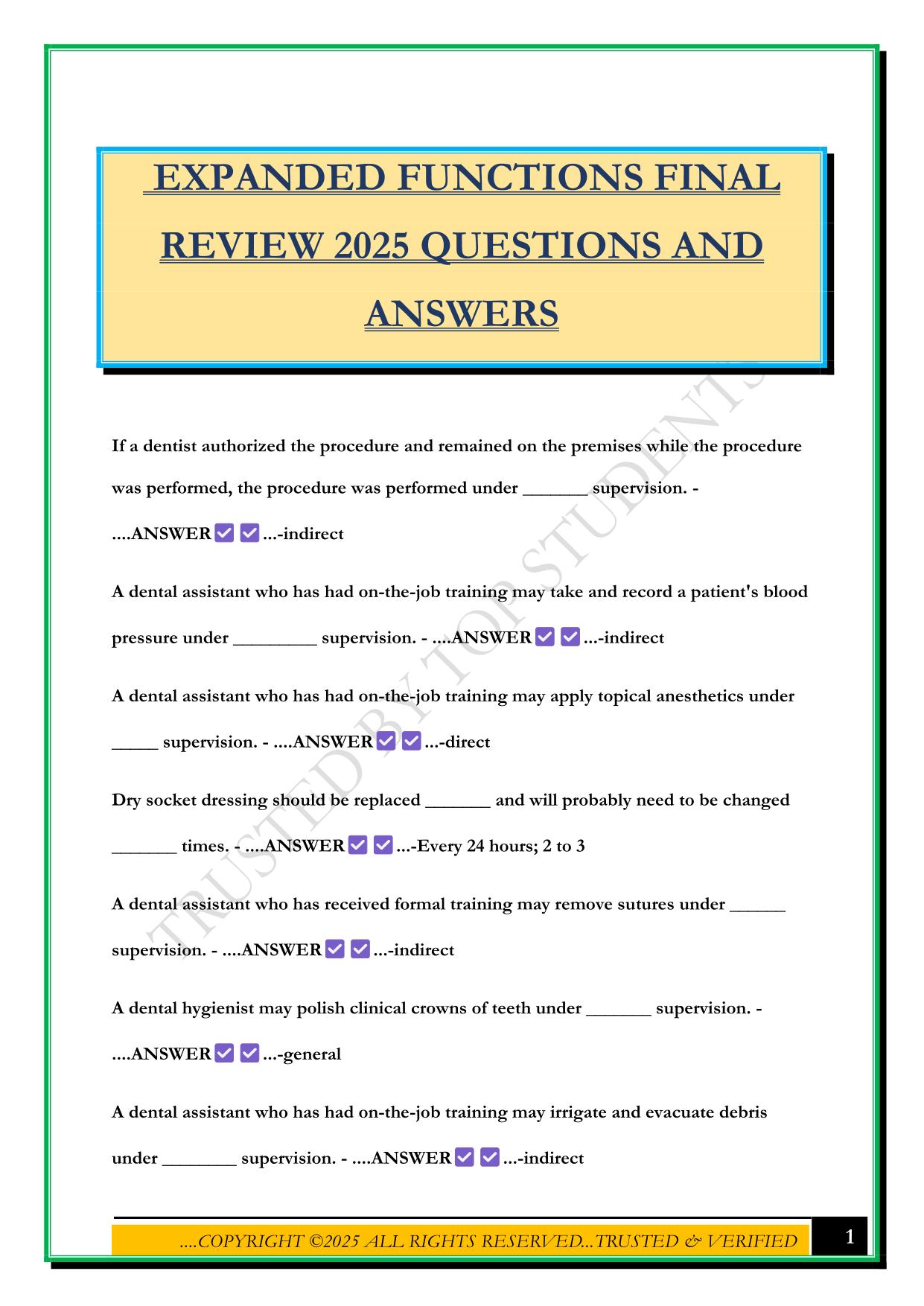 EXPANDED FUNCTIONS FINAL REVIEW 2025 QUESTIONS AND ANSWERS