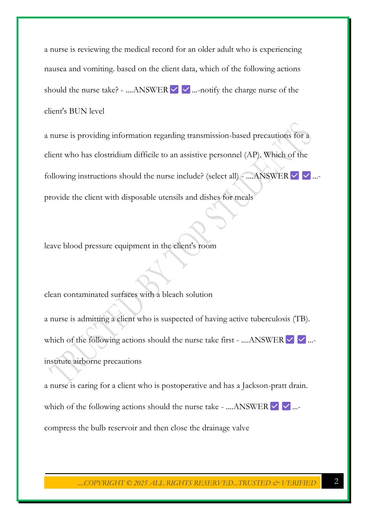 PN MED SURG B EXAM 2025 QUESTIONS AND ANSWERS