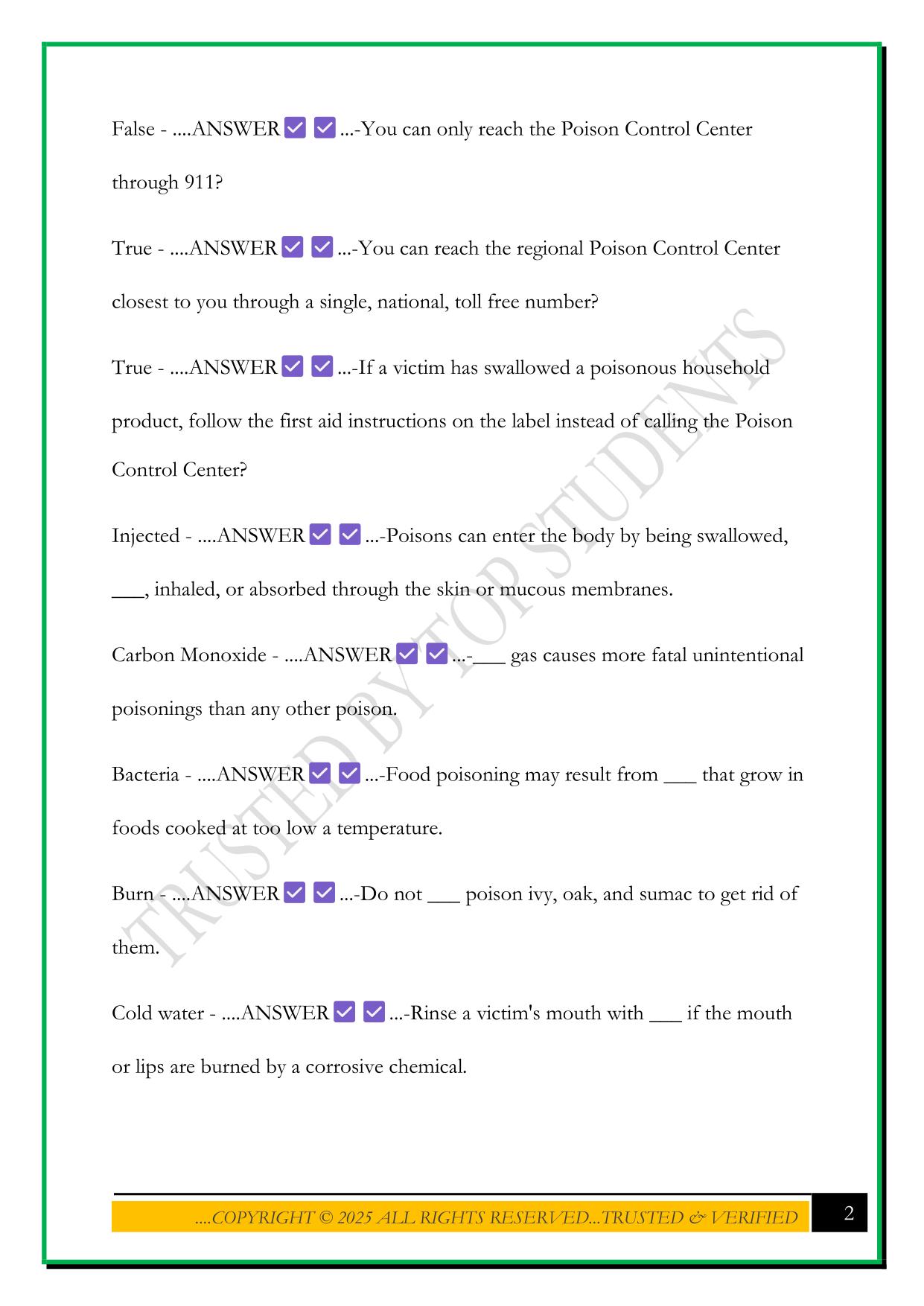 FIRST AID FINAL EXAM 2025 QUESTIONS AND ANSWERS