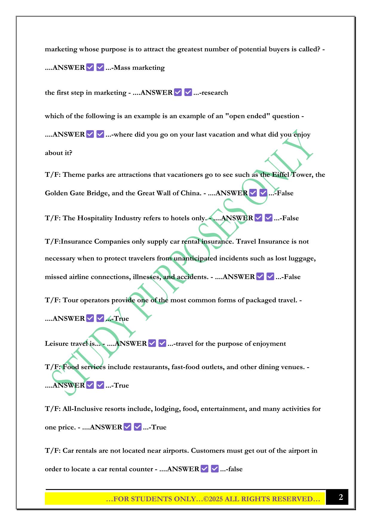 Travel Agent Final Review 2025 Questions and Answers