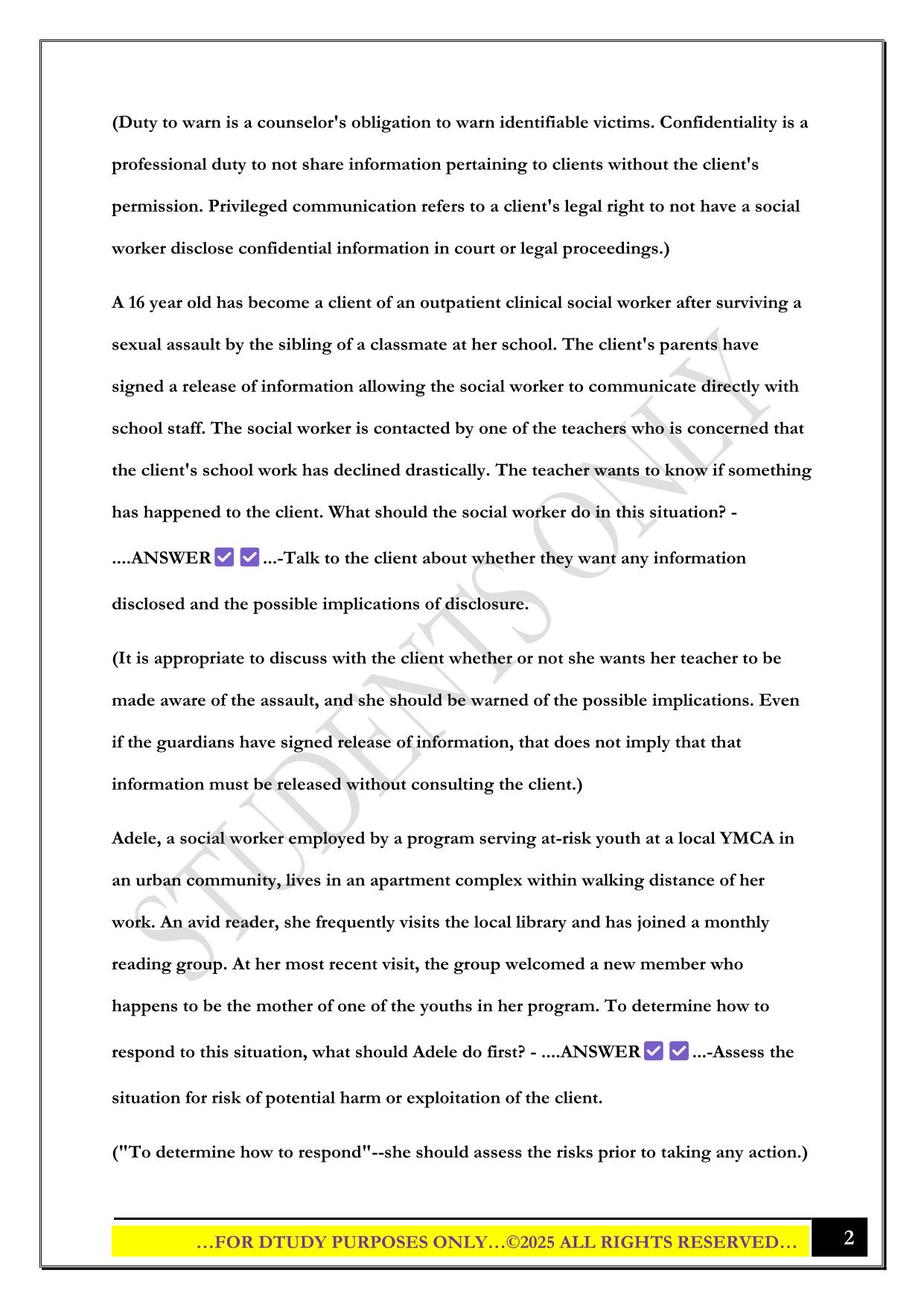 MSW COMP EXAM 2025 QUESTIONS AND ANSWERS