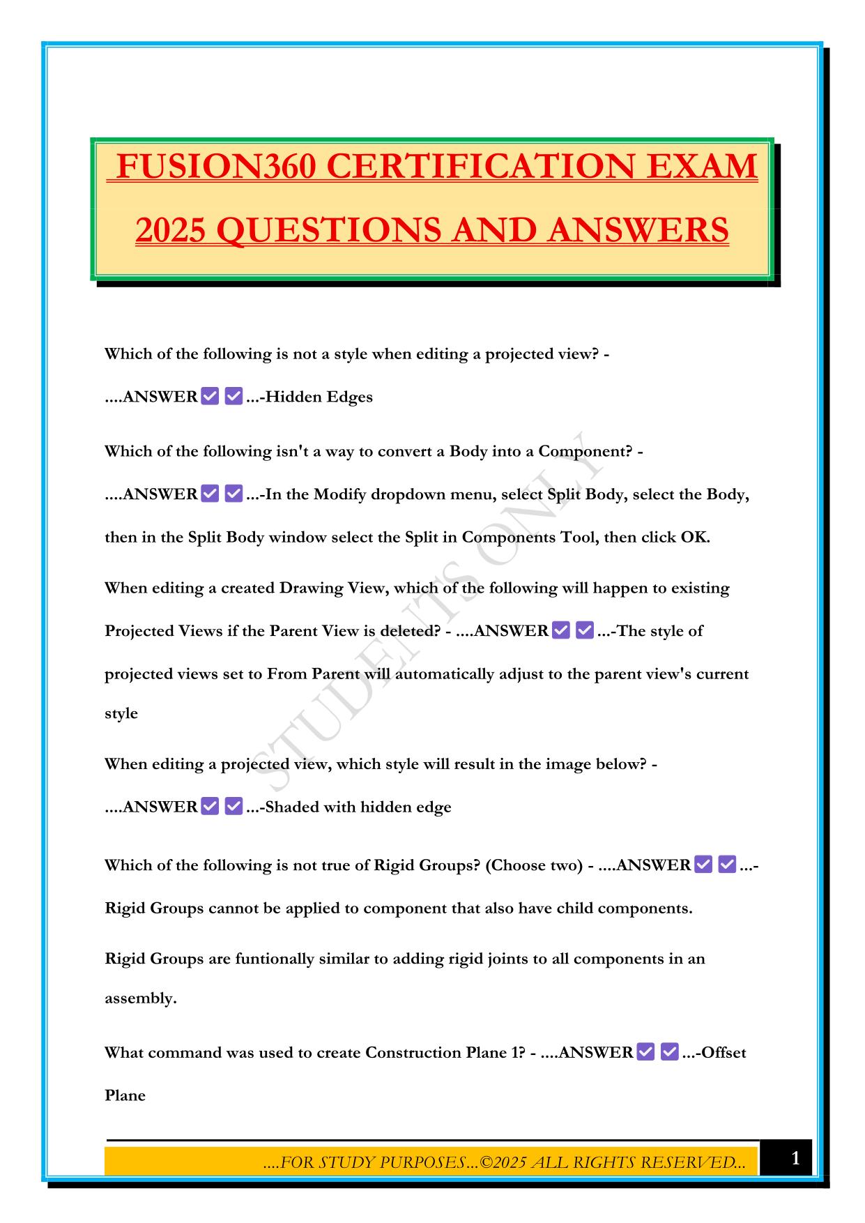 FUSION360 CERTIFICATION EXAM 2025 QUESTIONS AND ANSWERS