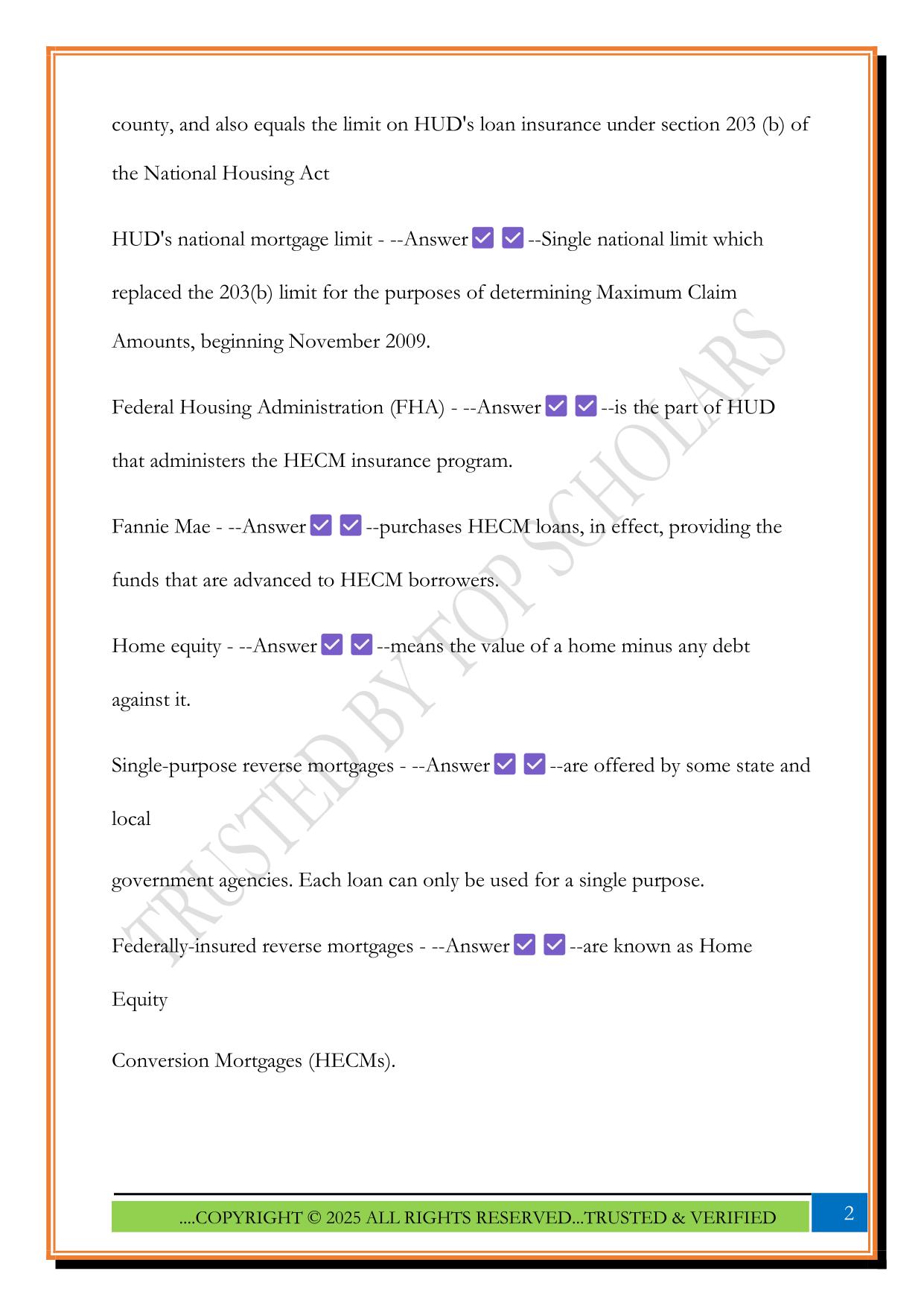 HECM Terminology Exam 2025 Questions and Answers
