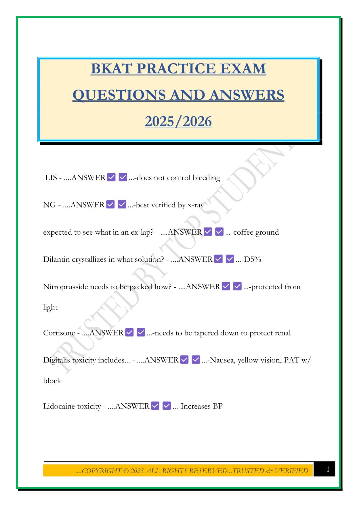 BKAT PRACTICE EXAM QUESTIONS AND ANSWERS 2025/2026