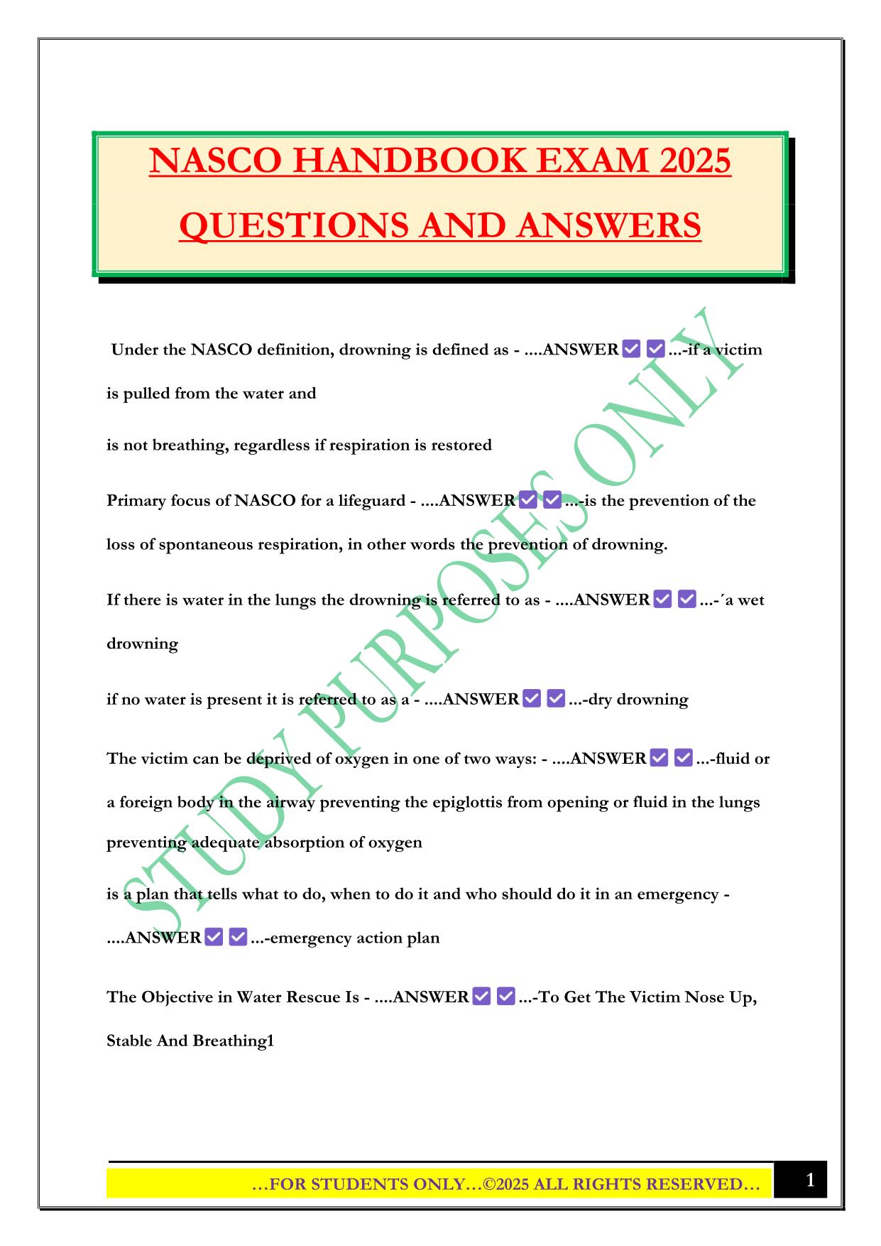 NASCO HANDBOOK EXAM 2025 QUESTIONS AND ANSWERS
