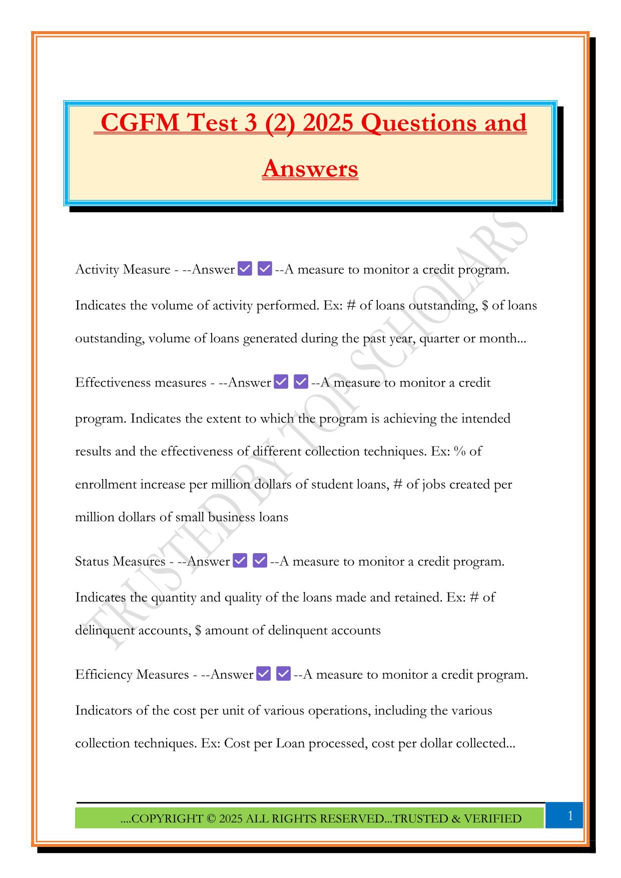 CGFM Test 3 (2) 2025 Questions and Answers