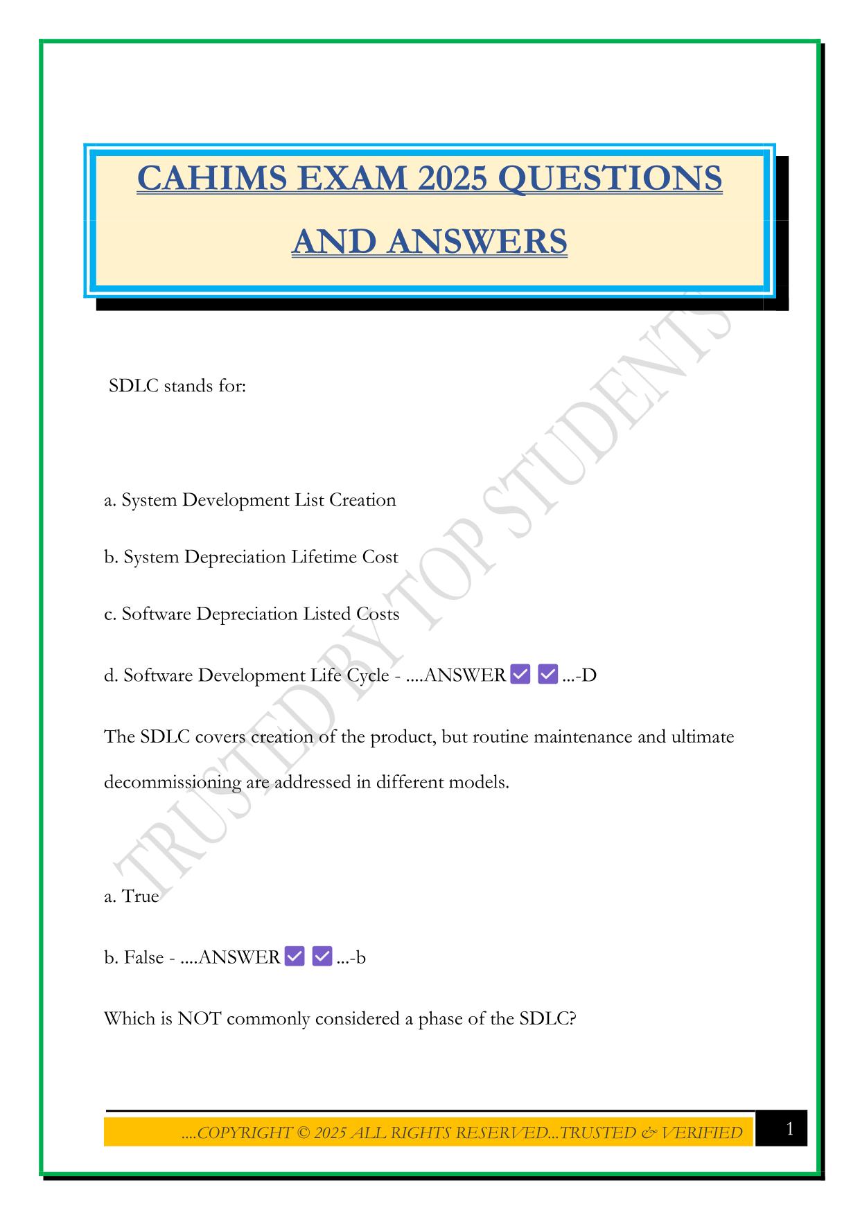 CAHIMS EXAM 2025 QUESTIONS AND ANSWERS