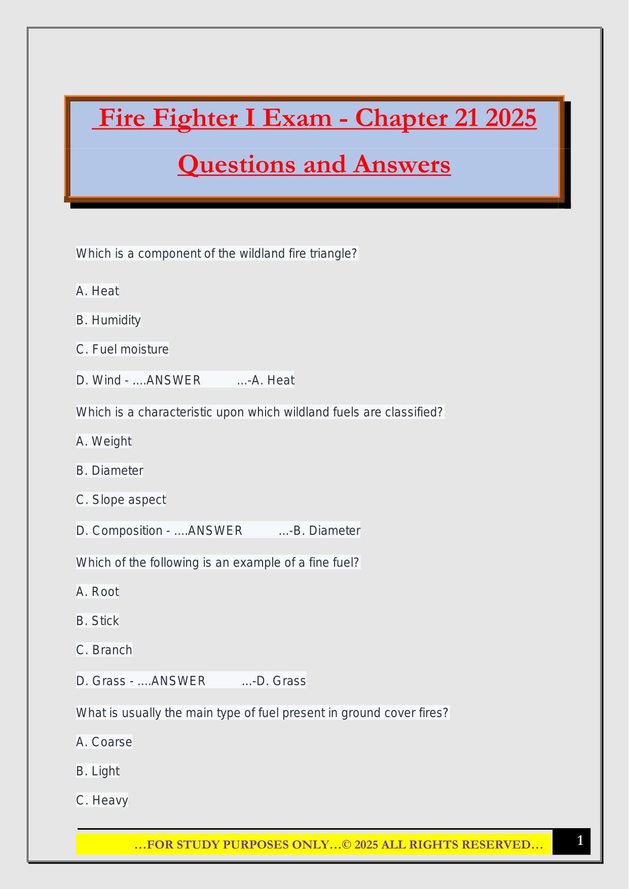Fire Fighter I Exam - Chapter 21 2025 Questions and Answers