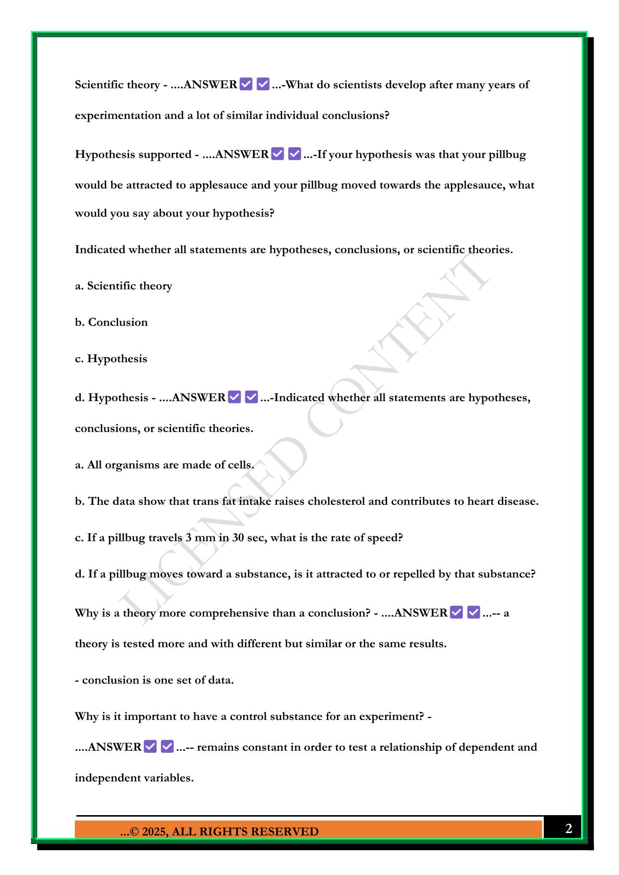 BIO 100 LAB TEST #1 2025 QUESTIONS AND ANSWERS