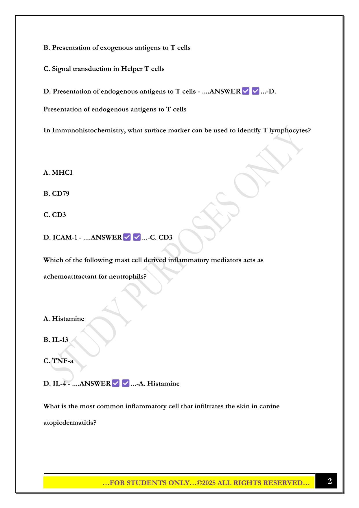 VIID - Immunology MCQs Practice 2025 Questions and Answers