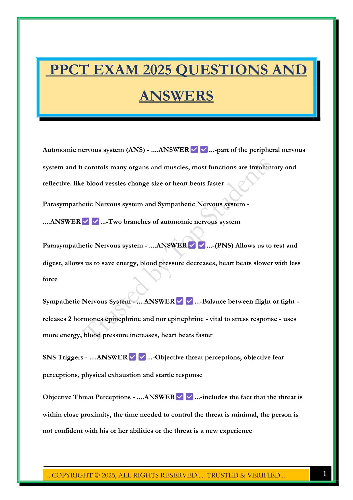 PPCT EXAM 2025 QUESTIONS AND ANSWERS