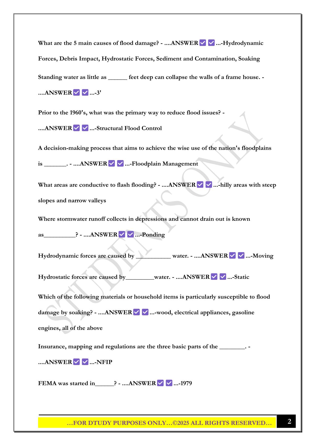 ASFPM CFM EXAM PREP QUESTIONS WITH CORRECT ANSWERS