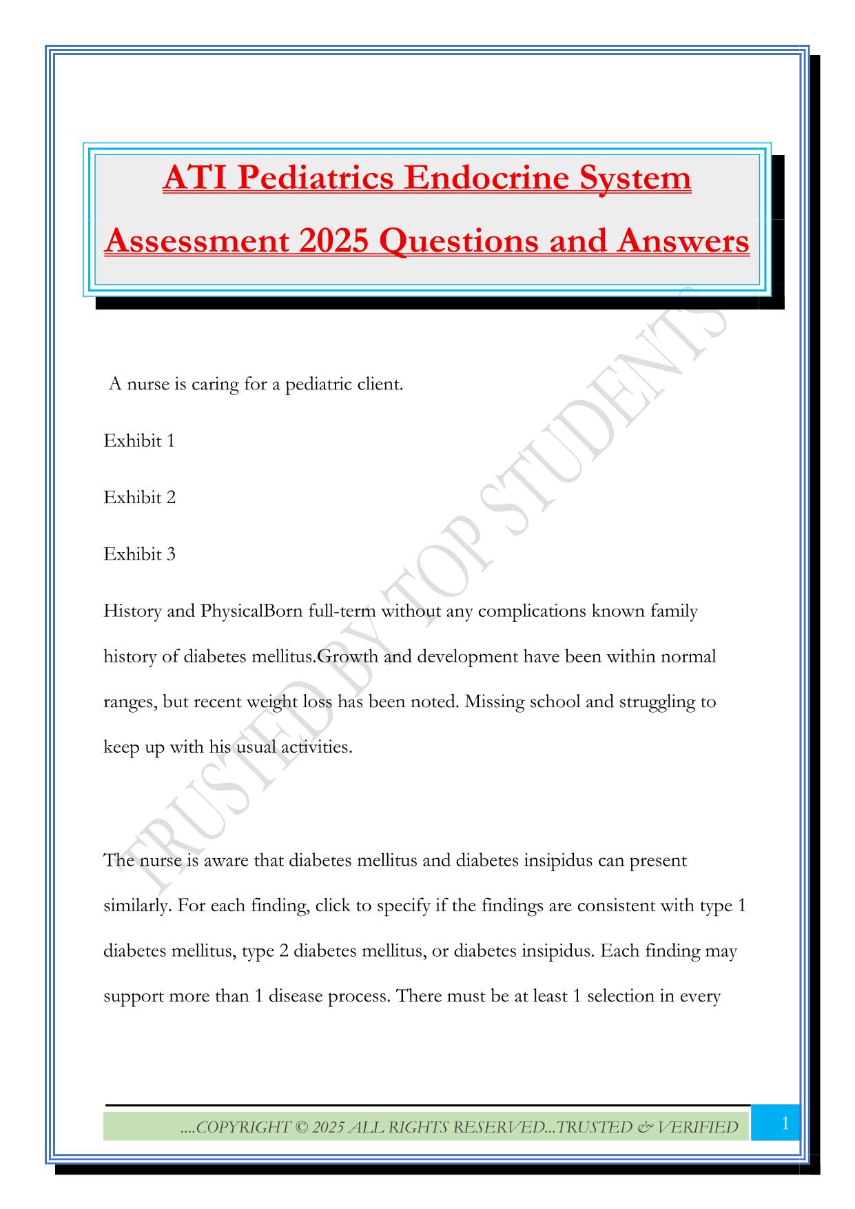 ATI Pediatric Fall 2025 Bundled Exams Questions and Answers |100% Pass |Verified and Updated