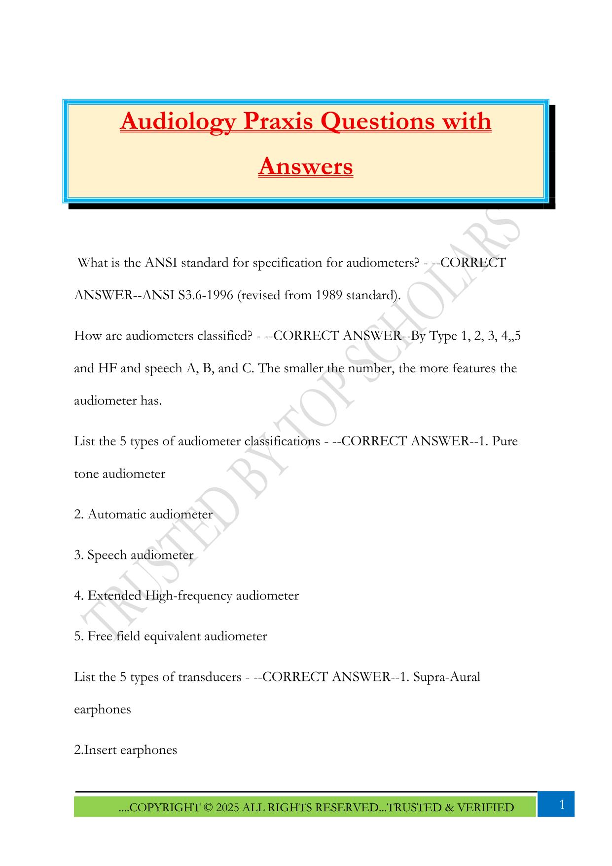 Audiology Praxis Questions with Answers