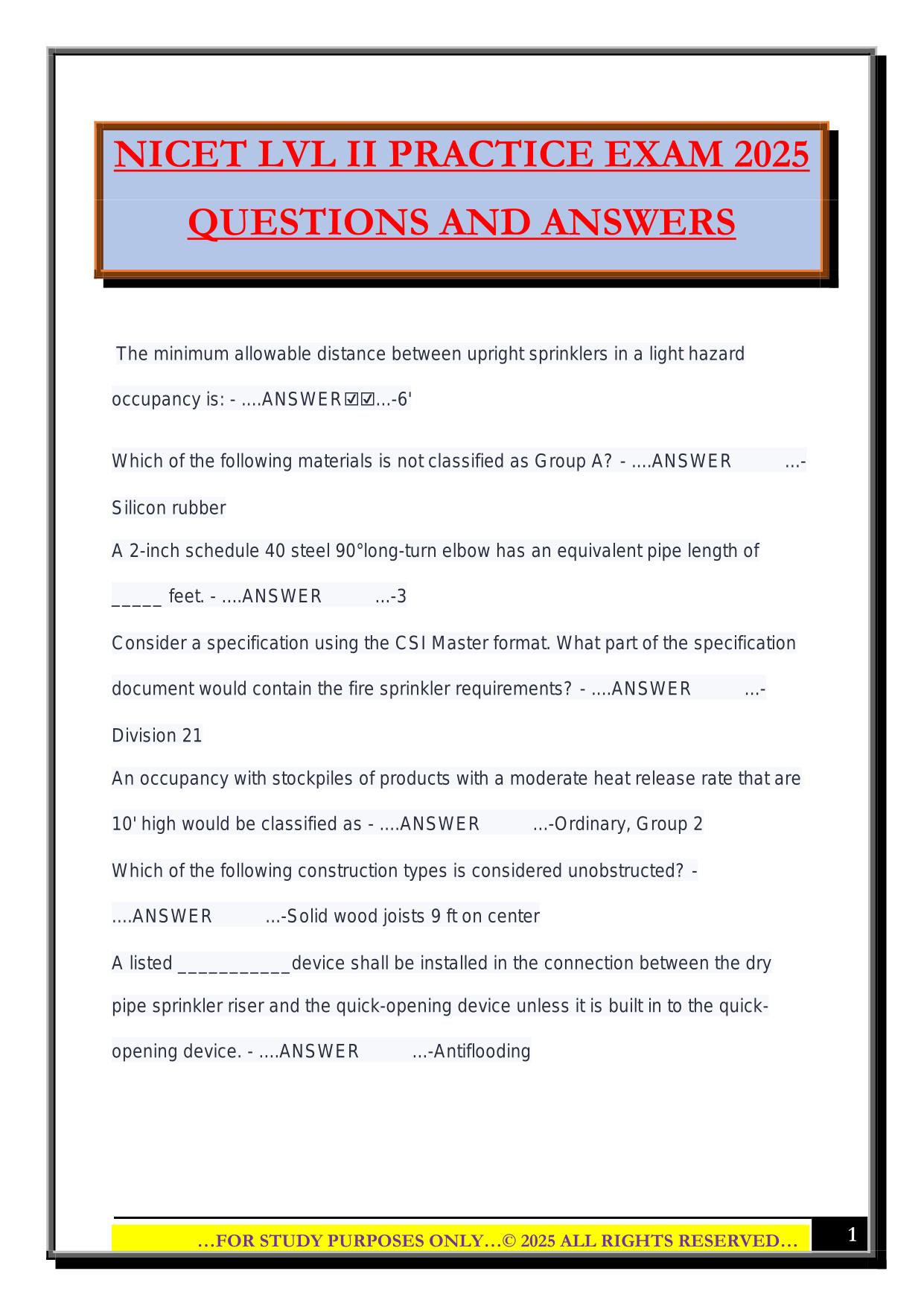 NICET LVL II PRACTICE EXAM 2025 QUESTIONS AND ANSWERS