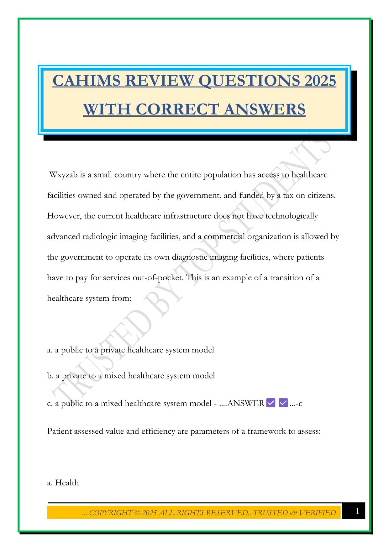 CAHIMS REVIEW QUESTIONS 2025 WITH CORRECT ANSWERS