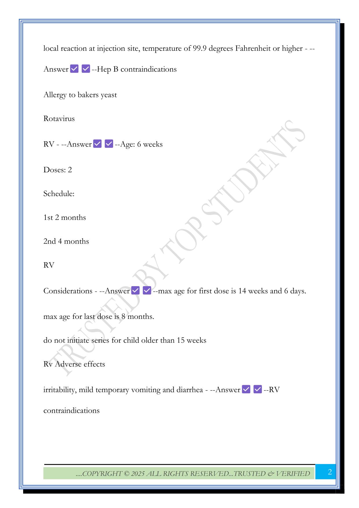 ATI Pediatric Immunizations Exam 2025 Questions and Answers