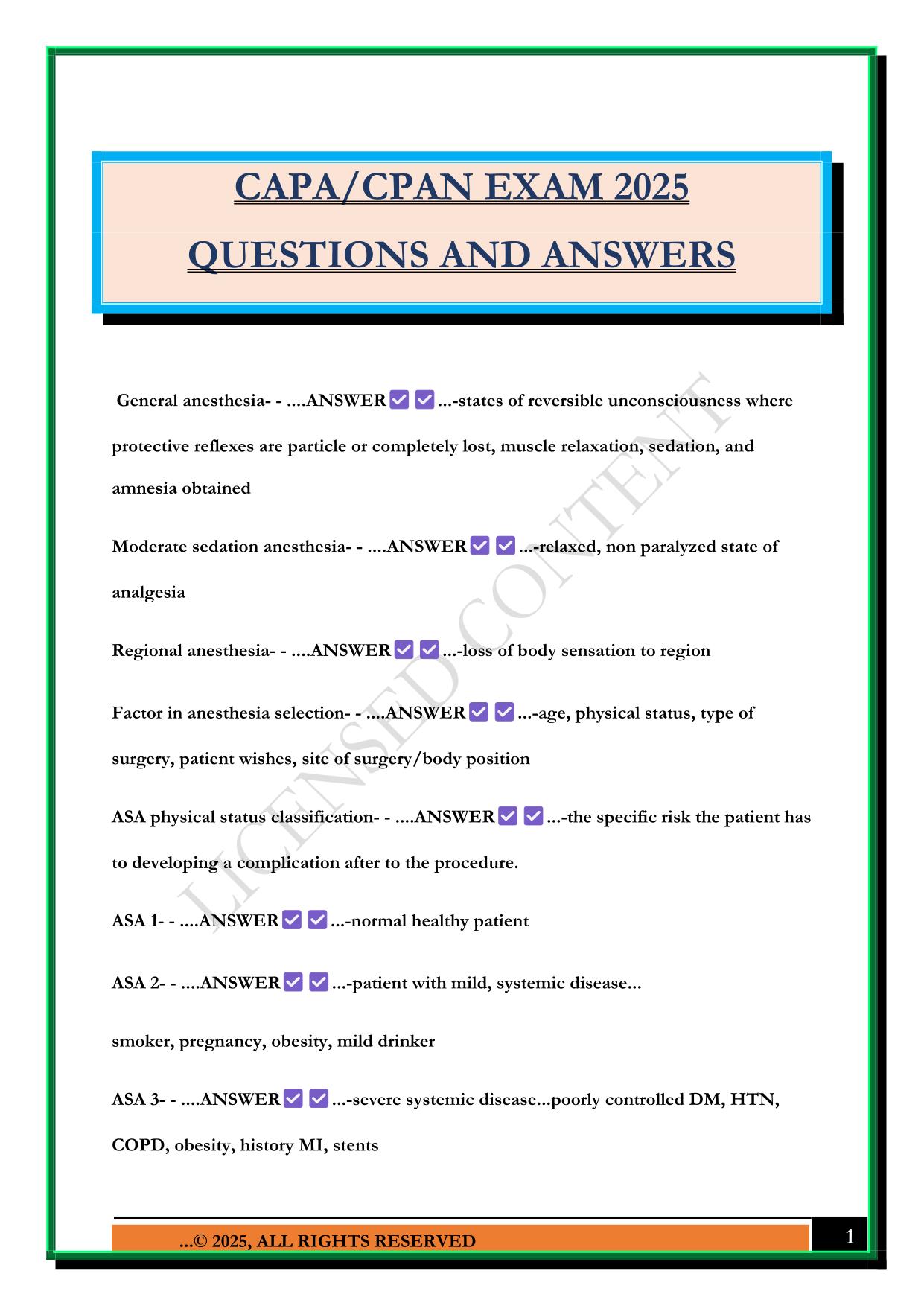 CAPA/CPAN EXAM 2025 QUESTIONS AND ANSWERS