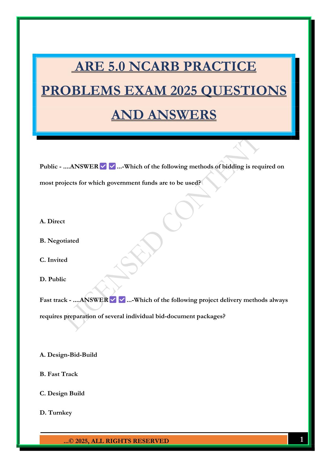ARE 5.0 NCARB PRACTICE PROBLEMS EXAM 2025 QUESTIONS AND ANSWERS