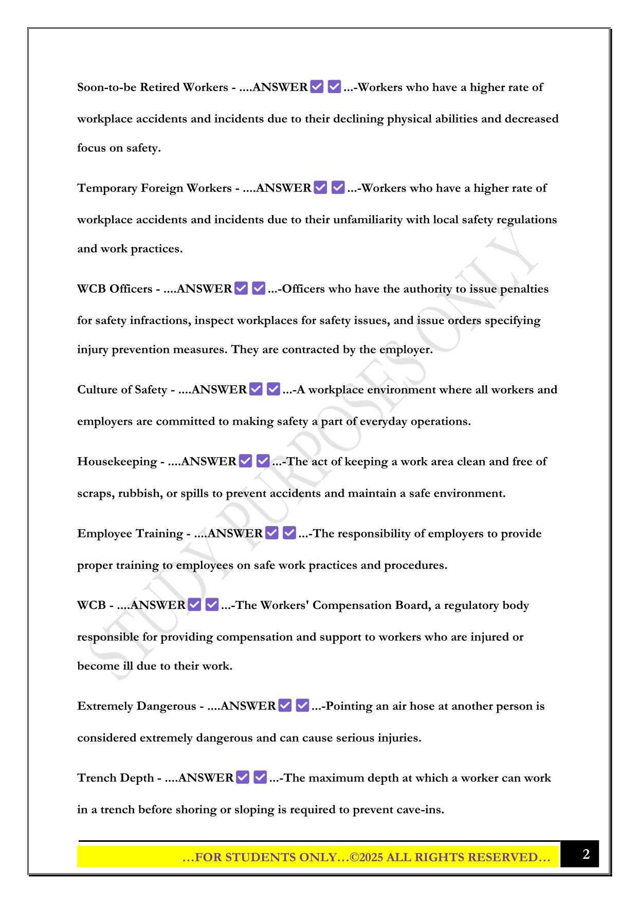 Workplace Safety and WHMIS Exam 2025 Questions and Answers