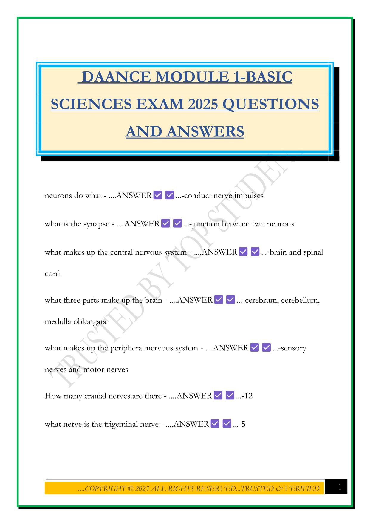 DAANCE MODULE 1-BASIC SCIENCES EXAM 2025 QUESTIONS AND ANSWERS